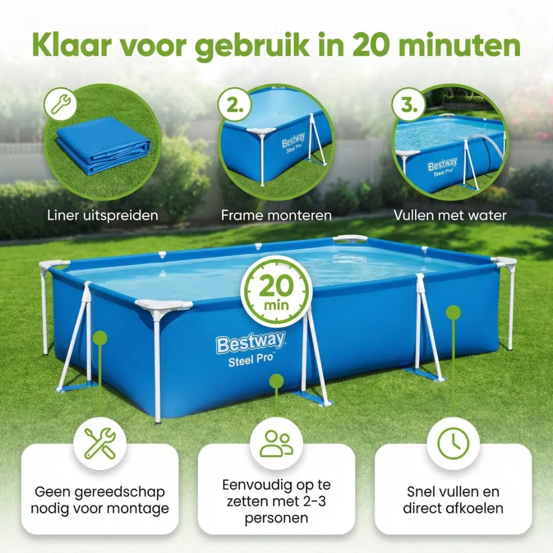 Bestway Steel Pro Zwembad 300x201x66cm - Blauw - 7-delig