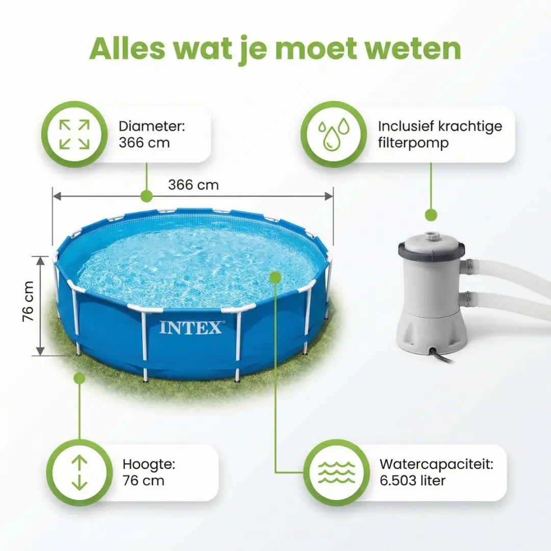 Intex 28212GN-Blauw Rond Frame Zwembad 366x76cm - Blauw