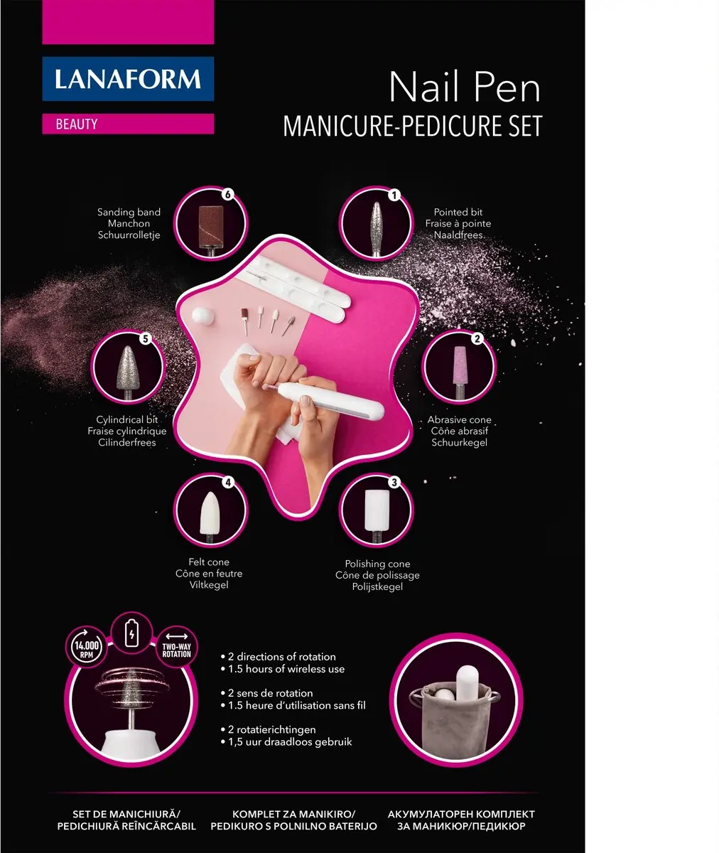 Lanaform Nail Pen Elektrisch Nagelvijl 14000 RPM - 6 Opzetstikken - Wit