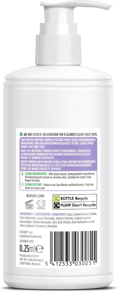 Ecover Lavendel & Aloë Vera Handzeep 6x250ml - Plantaardig