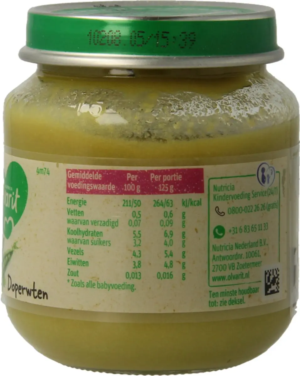 Olvarit Groentehapje Doperwten 125g