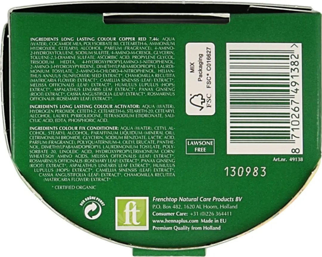 Hennaplus Long Lasting Colour 7.46 Copper Rood - 100ml