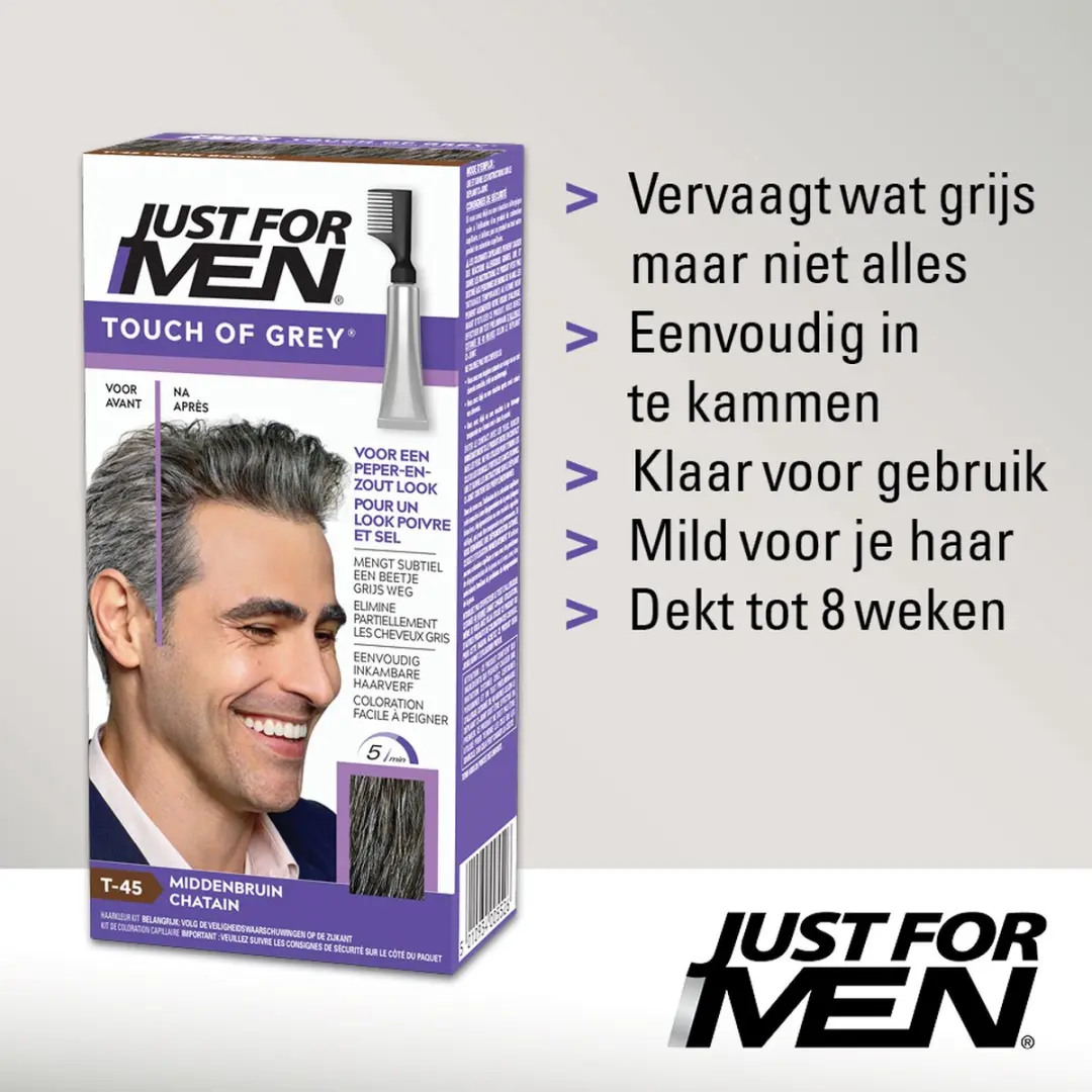 Just For Men Touch of Grey T45 Haarverf - Donkerbruin 40g