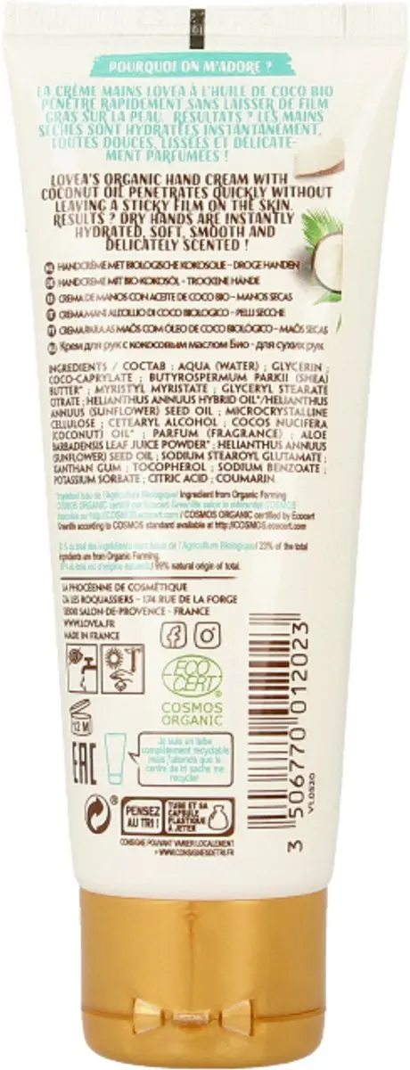 Lovea Biologische Handcreme Kokos 75ml