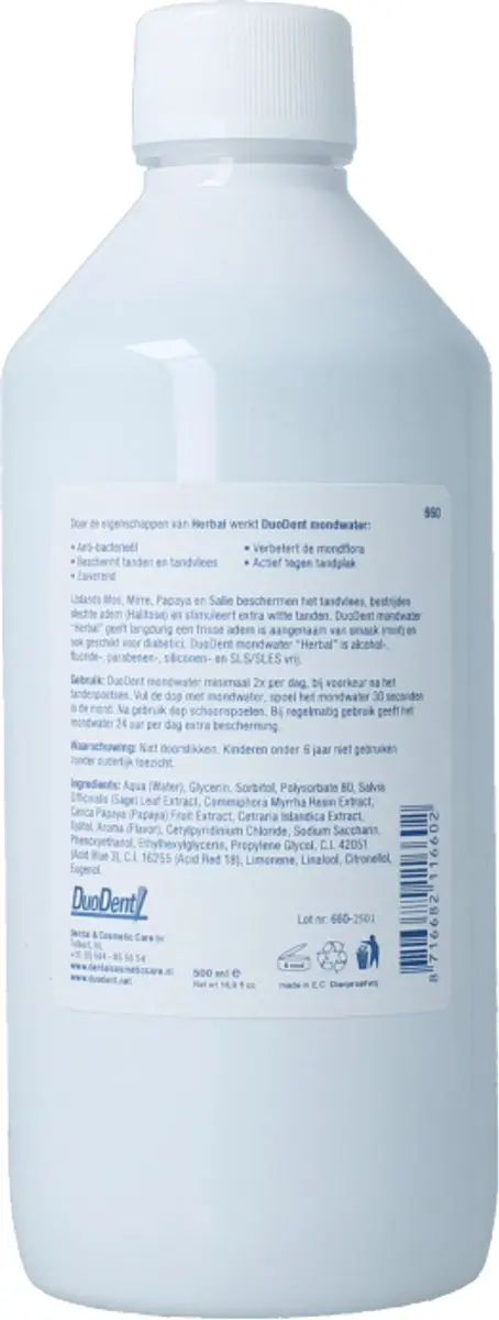 Duodent Herbal Extra White Mondwater 500ml