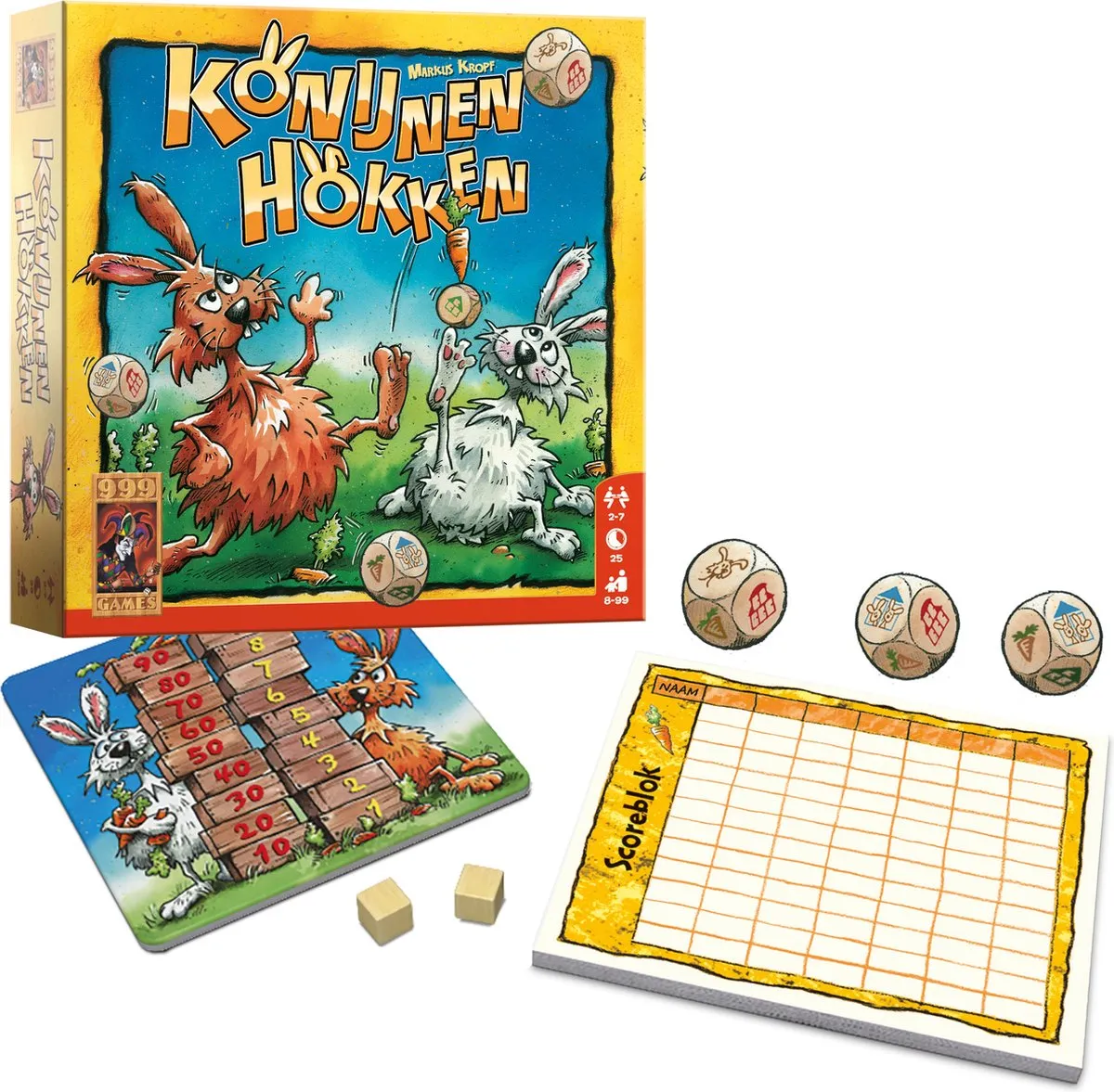 999 Games Konijnenhokken Vlot Dobbelspel - 7 Spelers - Multikleur