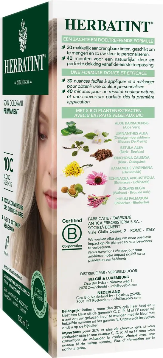 Herbatint Haarverf 10C Zweeds Blond 150ml - Grijs