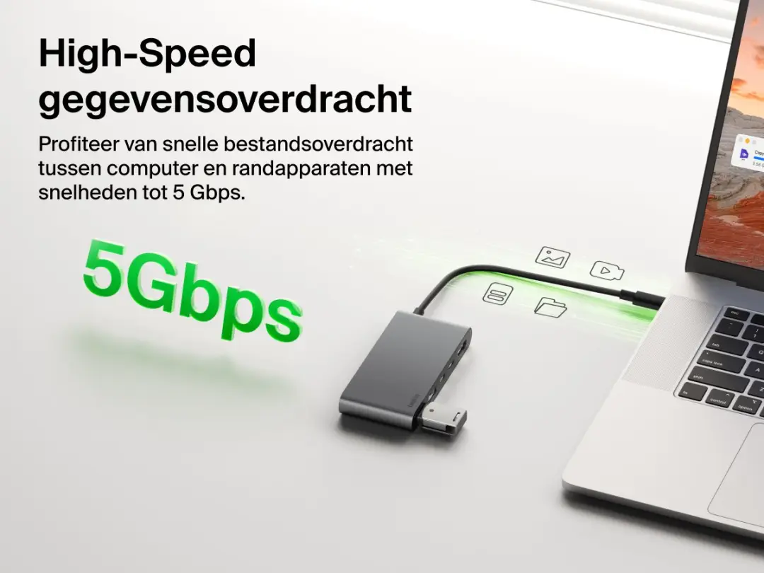 Belkin Connect 5-in-1 USB-C Hub AVC022HQSGY - 4K 60Hz HDMI - 100W PD - Grijs