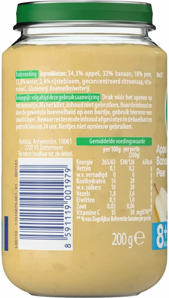 Olvarit Appel Banaan Peer 8M57 Babyvoeding - 200g - afbeelding 6 van 6