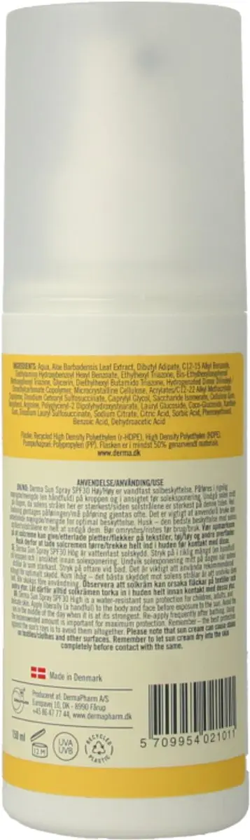Derma Sun Zonnebrandspray SPF30 150ml - Waterbestendig - Aloe Vera & Vitamine E