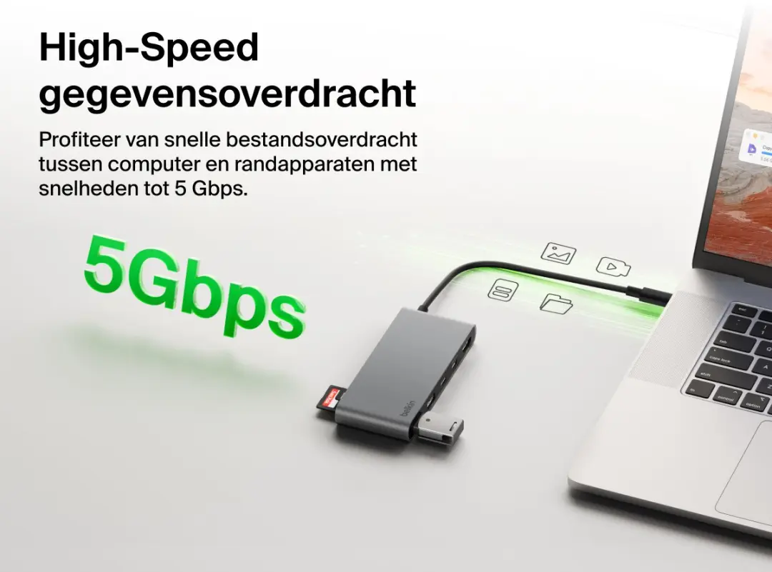 Belkin Connect 7-in-1 USB-C Hub AVC023HQSGY - 4K 60Hz HDMI - 100W PD - Grijs