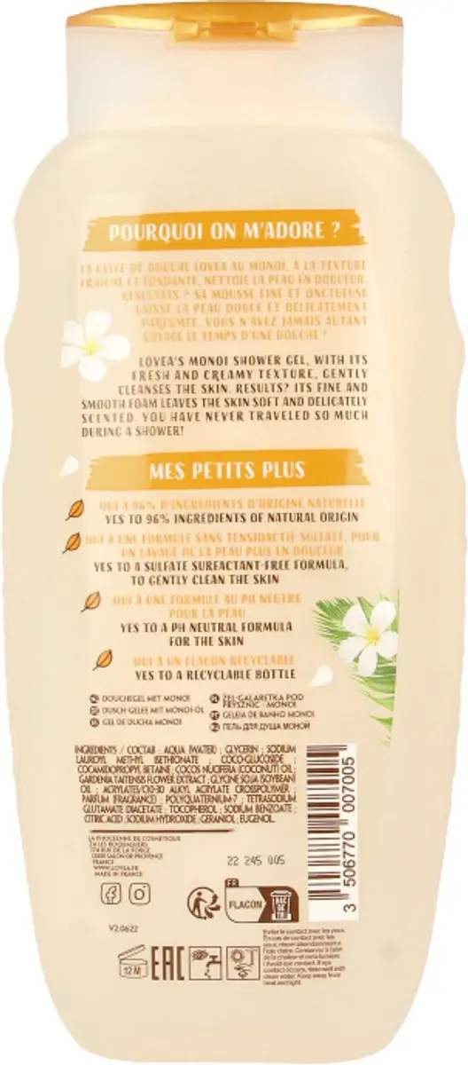 Lovea Sulfaatvrije Douchegel Monoï 400ml