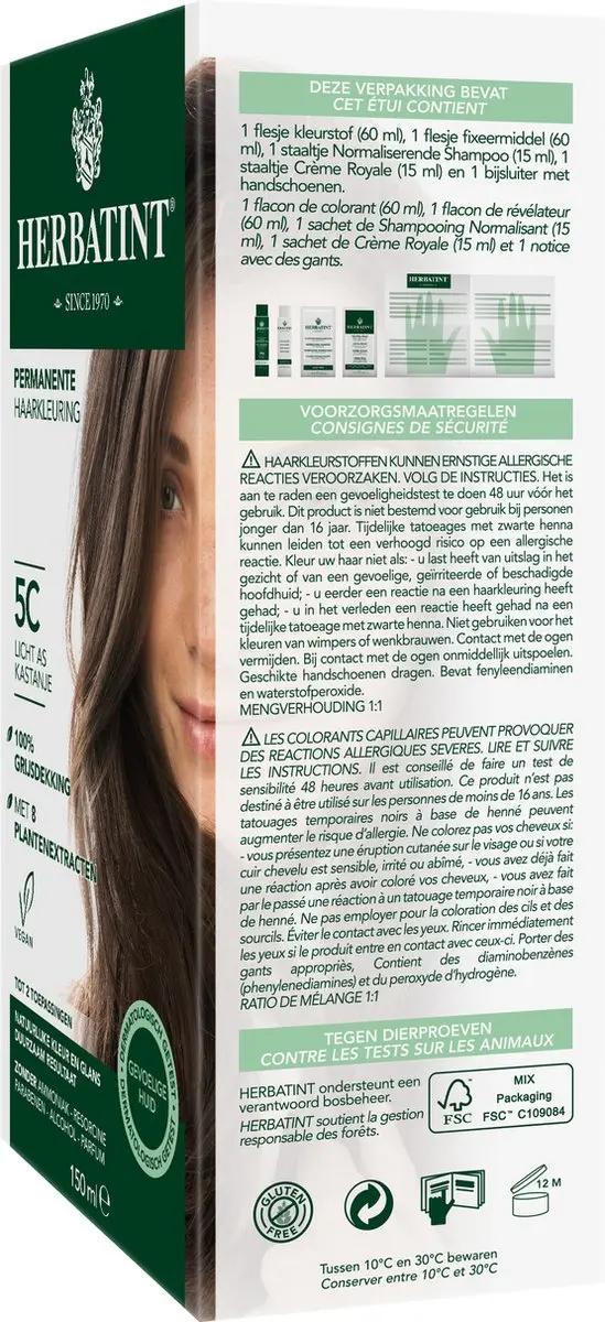 Herbatint Haarverf 5C Licht As Kastanje 150ml