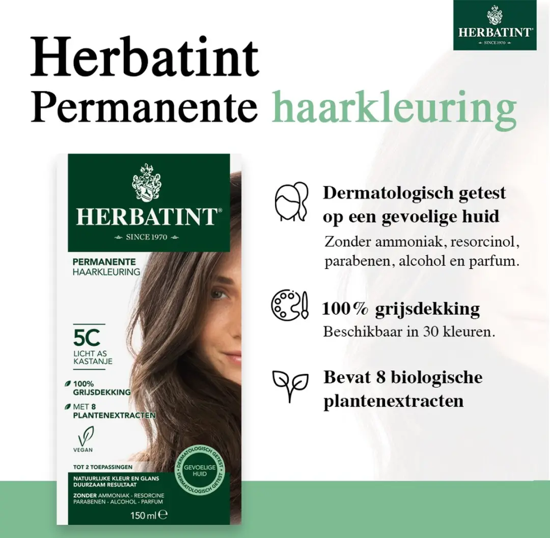 Herbatint Haarverf 5C Licht As Kastanje 150ml - afbeelding 6 van 6