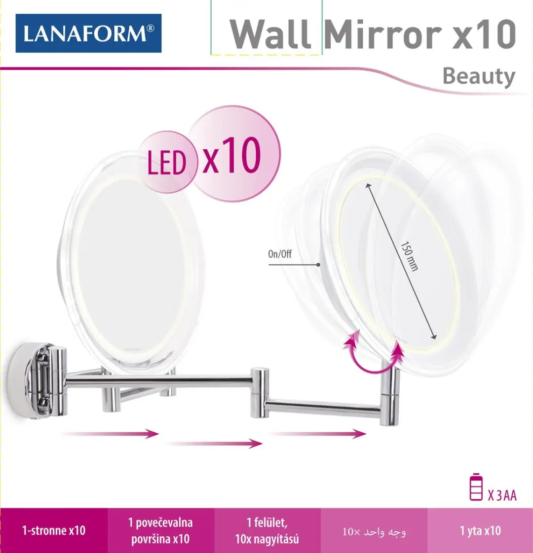 Lanaform Wall Mirror X10 Make-up Wandspiegel - 10x Vergroting - Grijs