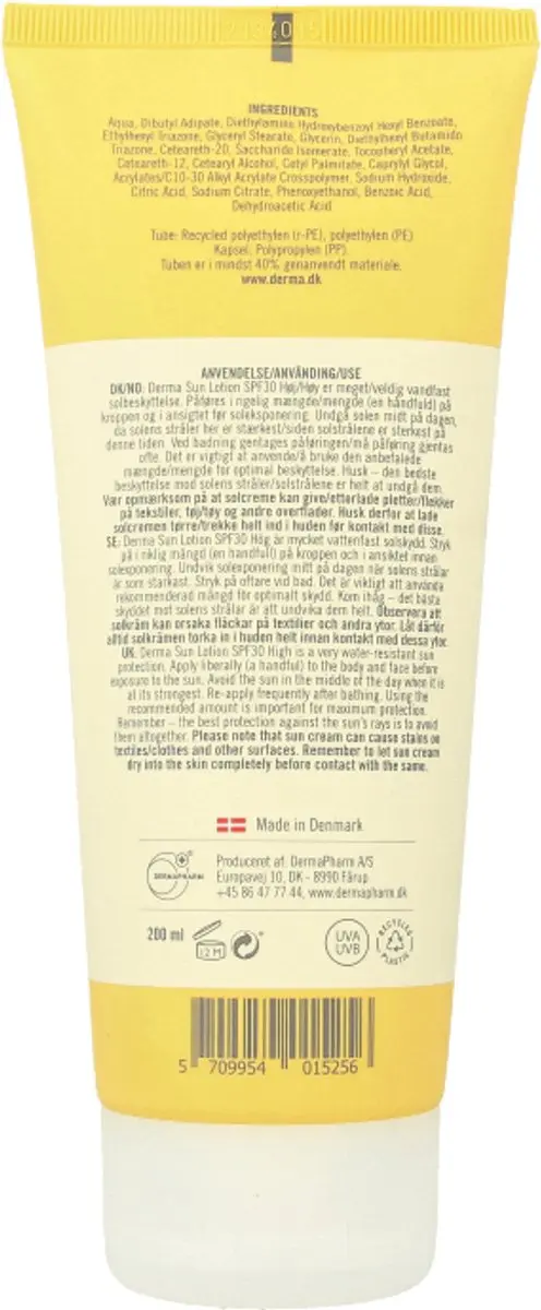 Derma Sun Zonnebrand SPF30 200ml - Waterbestendig - Gezicht/Lichaam