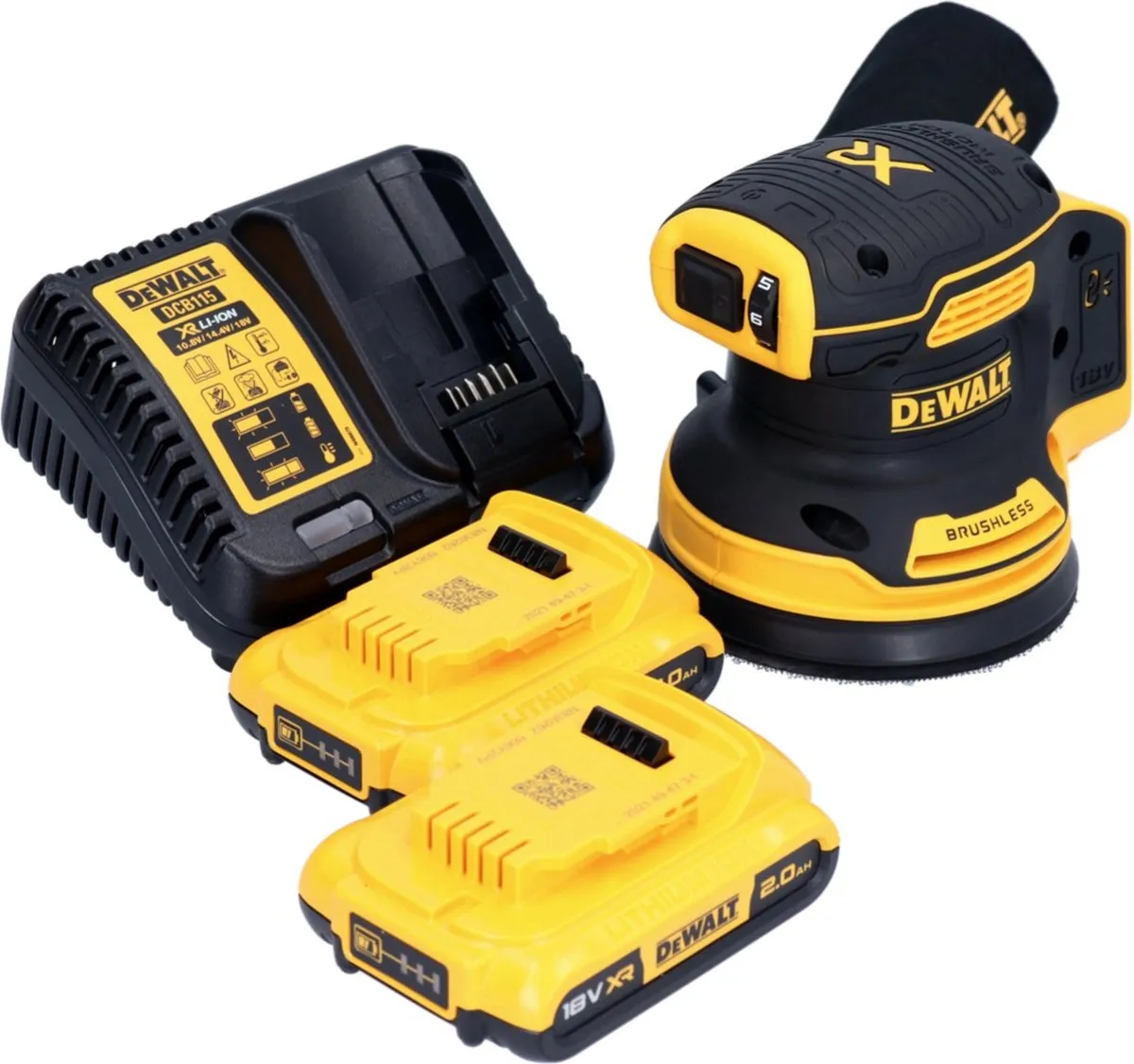 DeWalt DCW210 Accuschuurmachine 18V 125mm - 2x Accu 2.0Ah - afbeelding 4 van 5