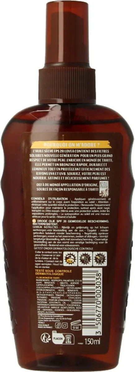 Lovea Sun Dry Oil Spray Zonnebrand SPF 20 - 150ml