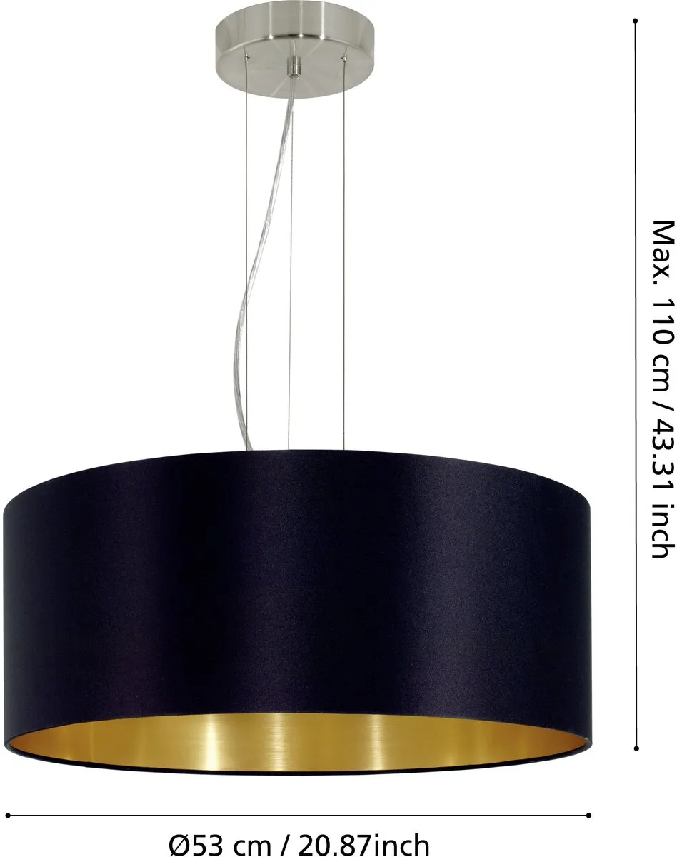 Eglo Maserlo Hanglamp - 3 Lichts Ø53cm - Zwart/Goud - afbeelding 6 van 6