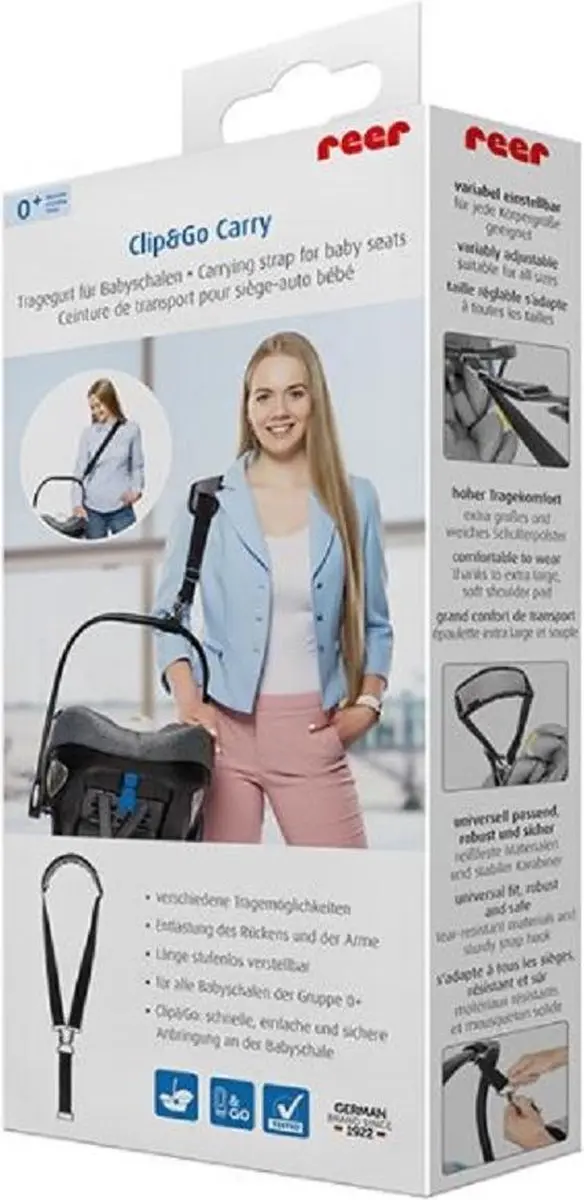 Reer Clip & Go Draagriem Autozitje - Zwart/Grijs/Chrome