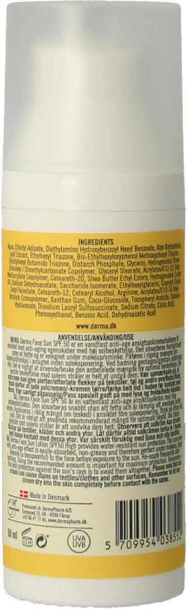 Derma Sun Gezichtszonnecrème SPF50 50ml - Hyaluronzuur & Vitamine E