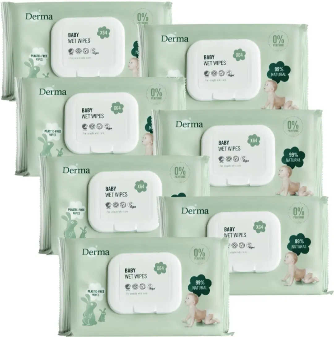 Derma Eco Baby Billendoekjes - 448 Stuks (7x64) - Parfumvrij