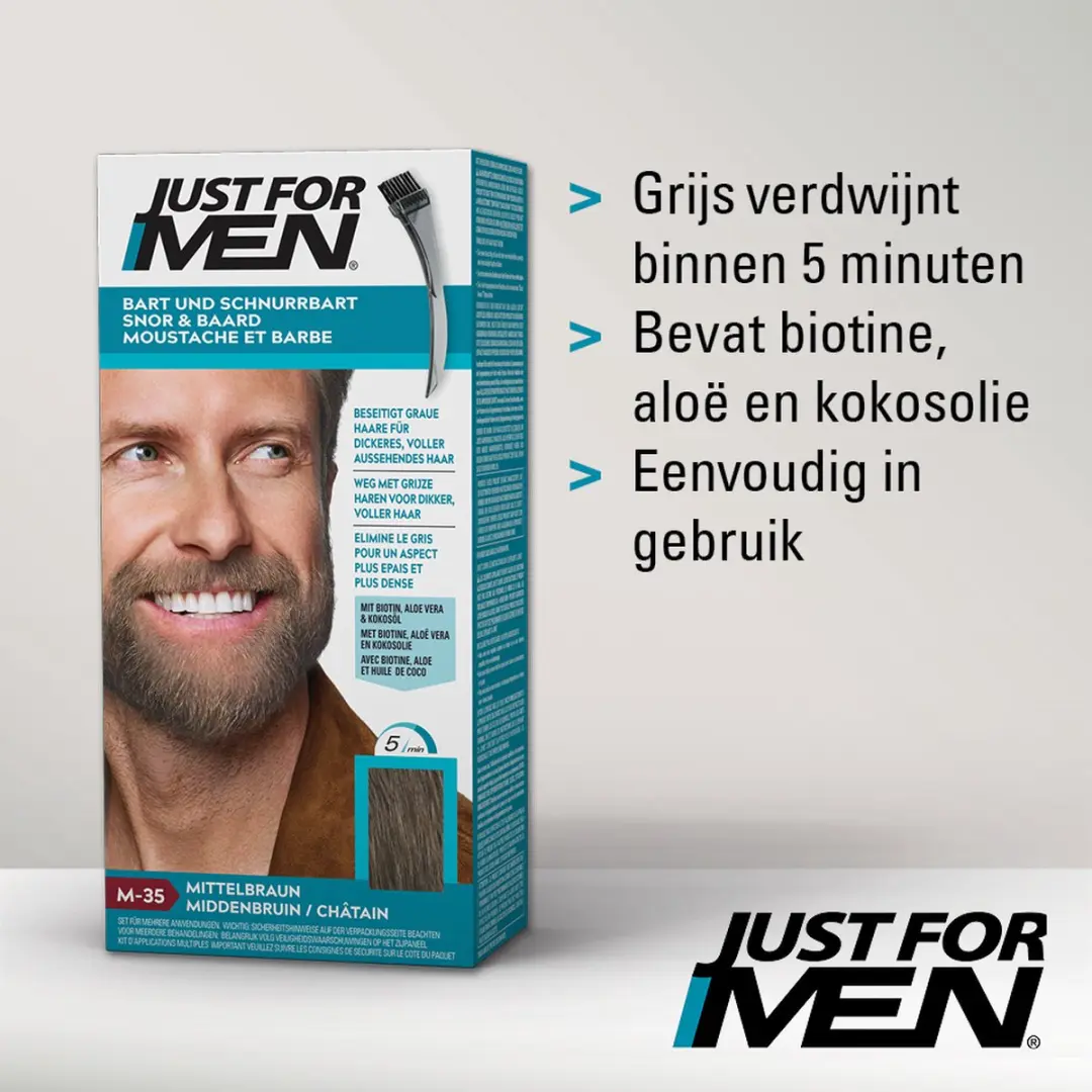 Just For Men Snor & Baardverf M35 Middenbruin - 28g