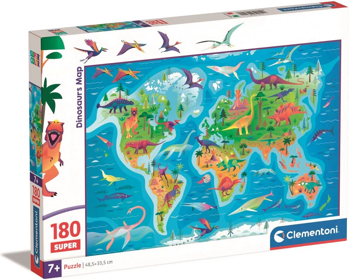 Clementoni - Kinderpuzzel - 180 Stukjes - Dinosaurus Kaart - Puzzel Voor Kinderen - Vanaf 7 Jaar