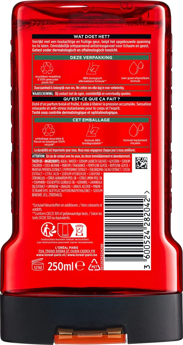 L'Oréal Paris Men Expert Stop Stress Douchegel - 1500ml (6x250ml)