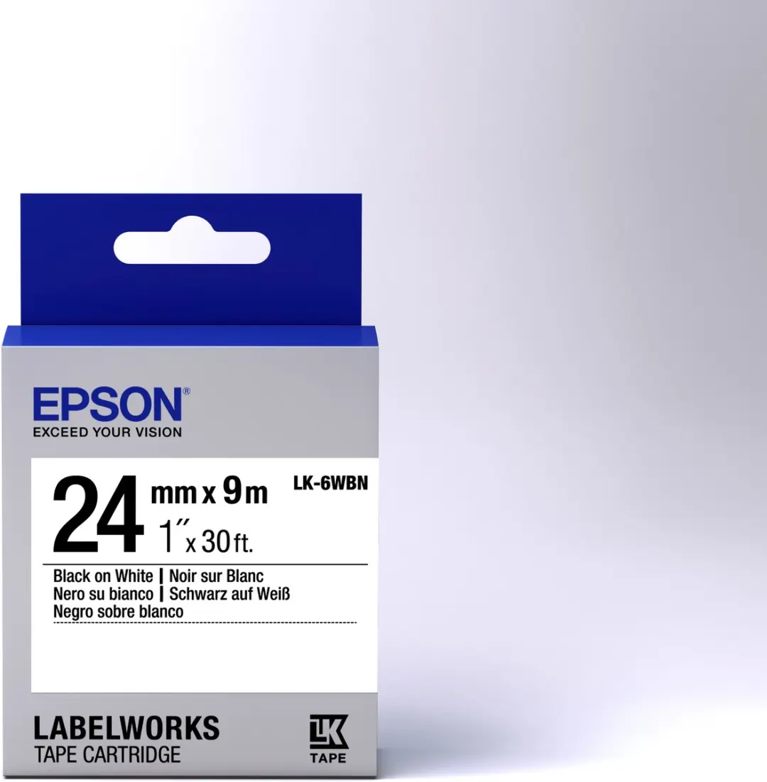 Epson LK-6WBN Standard Tape - Zwart/Wit 24mm/9mm