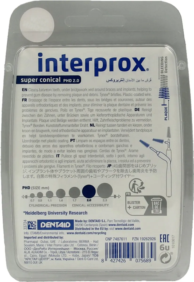 Interprox Super Conical PHD 2,0mm - 6 Ragers - Donkerblauw