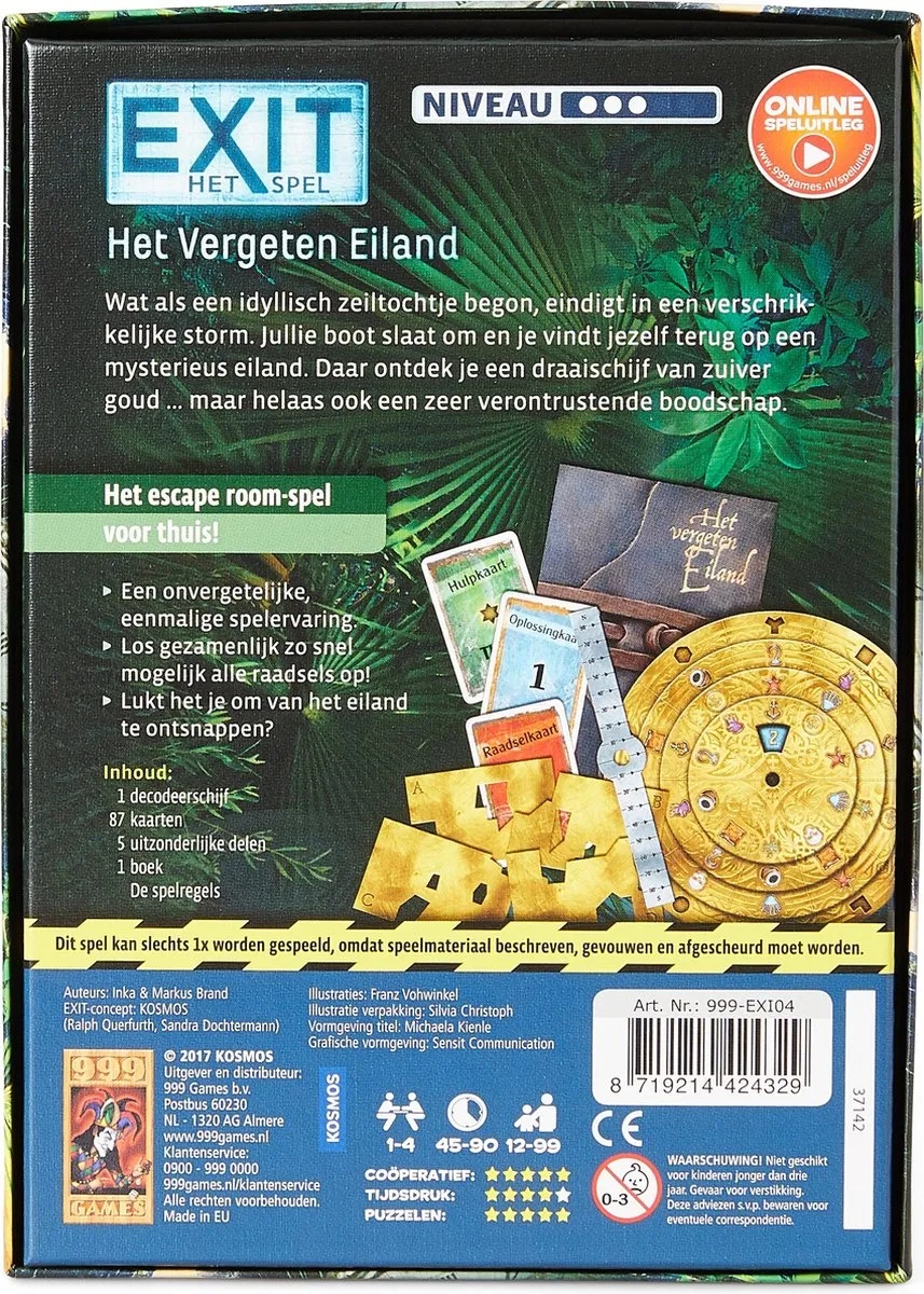 999 Games EXIT Het Vergeten Eiland - Escape Room Spel - 4 Spelers