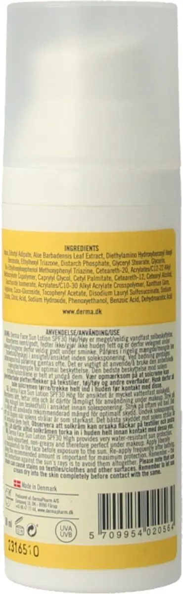 Derma Sun Gezichtszonnecrème SPF30 50ml - Waterbestendig - Parfumvrij