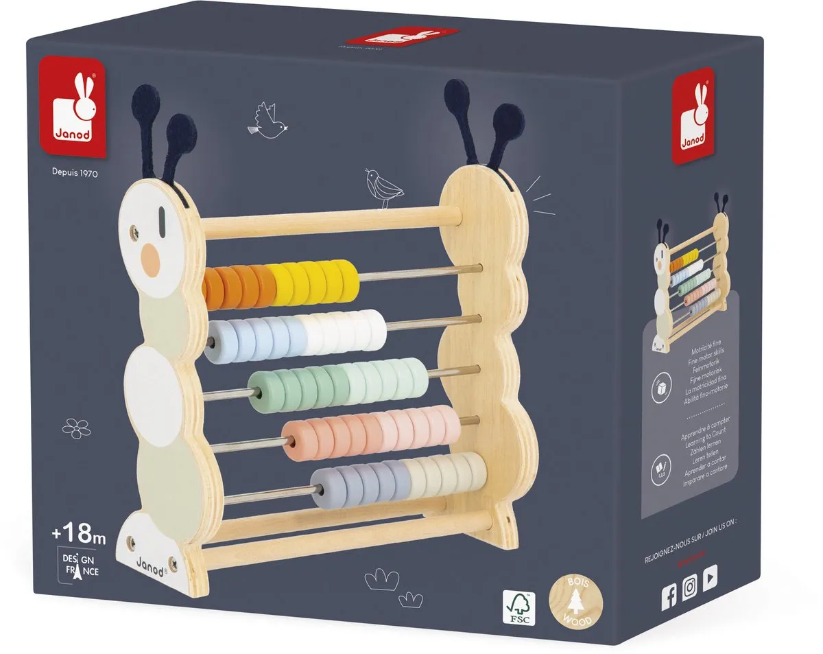 Janod Sweet Cocoon Houten Telraam Rups - 50 Stuks - Multicolor