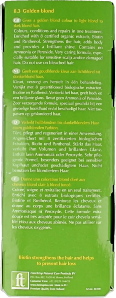 Hennaplus Kleurcrème 8.3 Golden Blond - 60ml