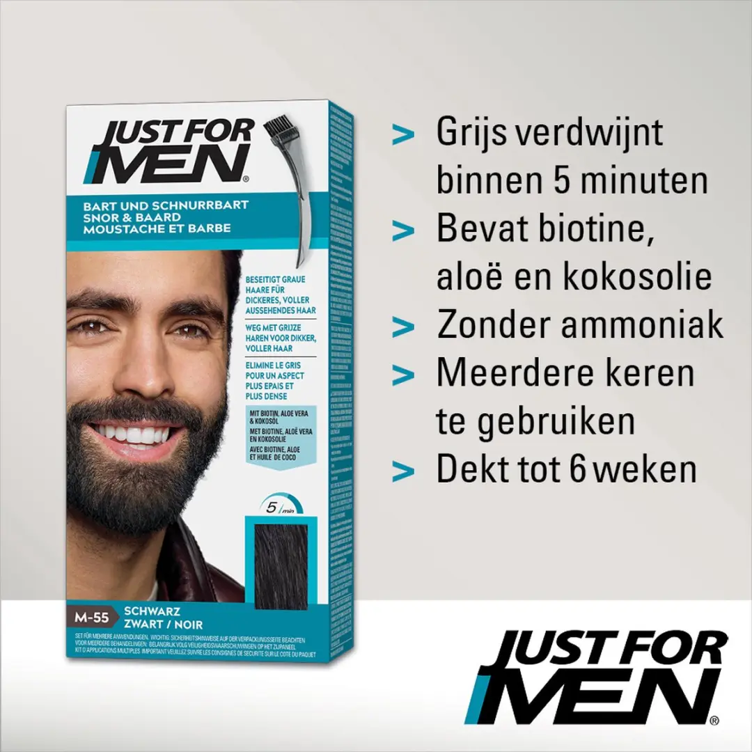 Just For Men Snor & Baard Haarkleuring M55 Zwart - 28g