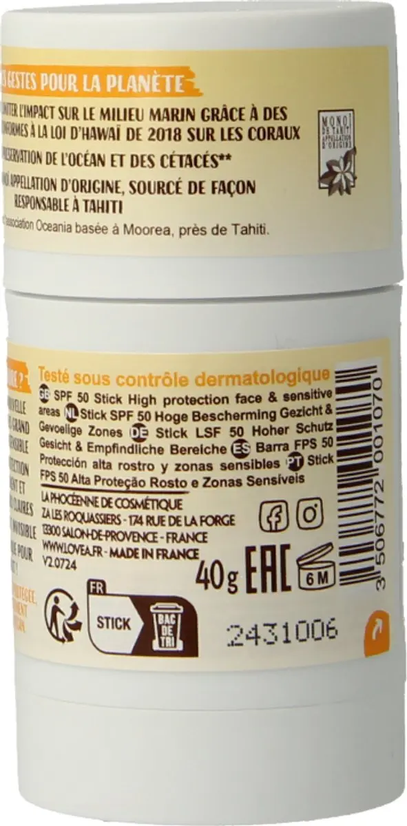 Lovea Sun Zonnebrand Stick SPF 50 - 40g - Gezicht