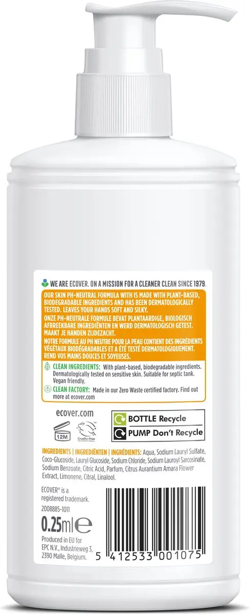 Ecover Citrus Handzeep 6x250ml - Plantaardig & Biologisch afbreekbaar