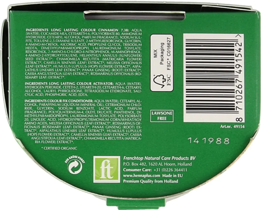 Hennaplus Long Lasting Colours 7.38 Cinnamon Haarverf - 100mg