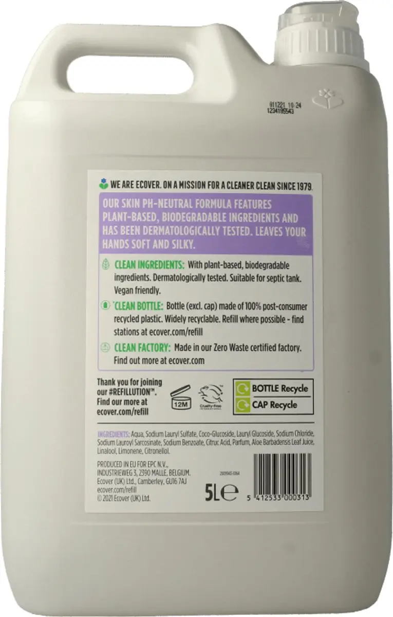 Ecover Handzeep Lavendel & Aloë Vera 5L - Biologisch afbreekbaar