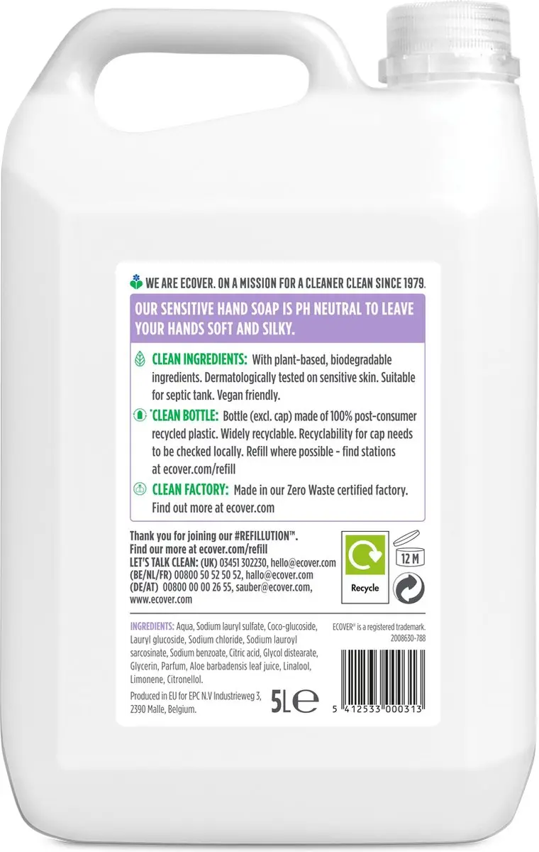 Ecover Handzeep Lavendel & Aloë Vera 5L - Biologisch afbreekbaar