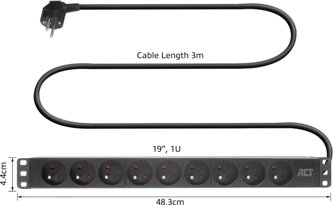 ACT PD3023 Stekkerdoos PDU 19" 9-voudig - 4000W - Zwart