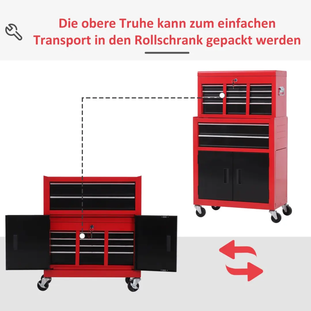 Homcom Werkstattwagen Metall 61,6x33x108cm - 6 Lades - Rood/Zwart - afbeelding 6 van 6