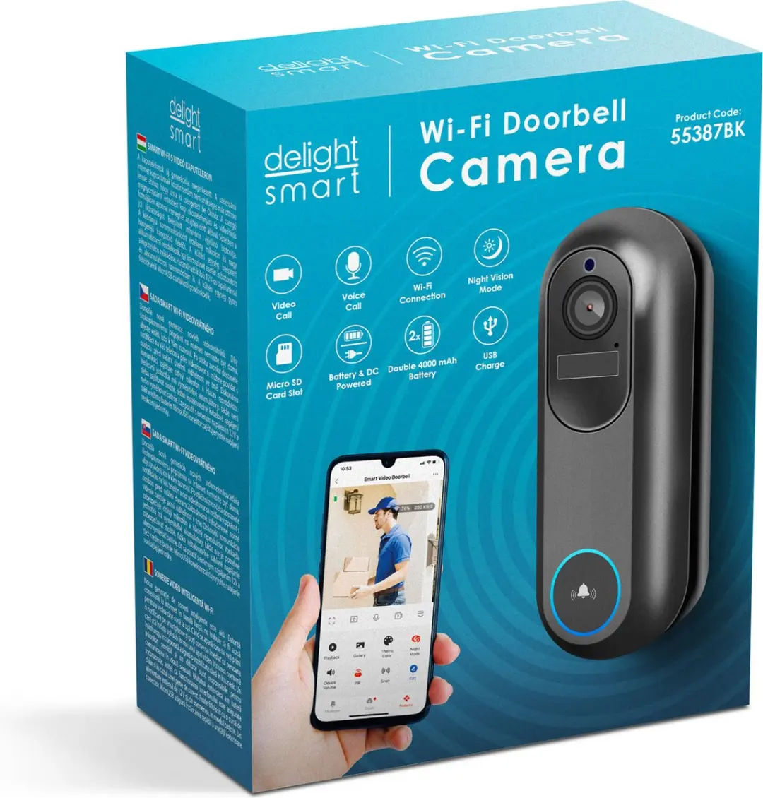 Delight Video Deurbel 55387BK - Full HD 1080p - Zwart