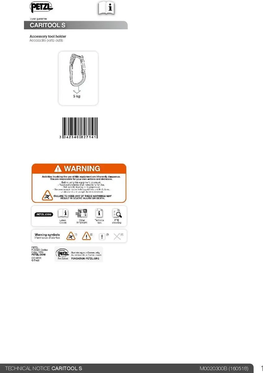 Petzl Caritool S - 1 Rol - Zwart/Geel