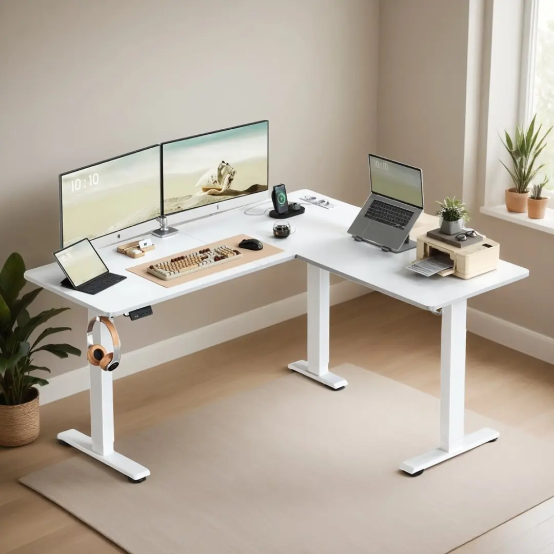 Songmics Hoekbureau Elektrisch Wit - Met Oplaadstation