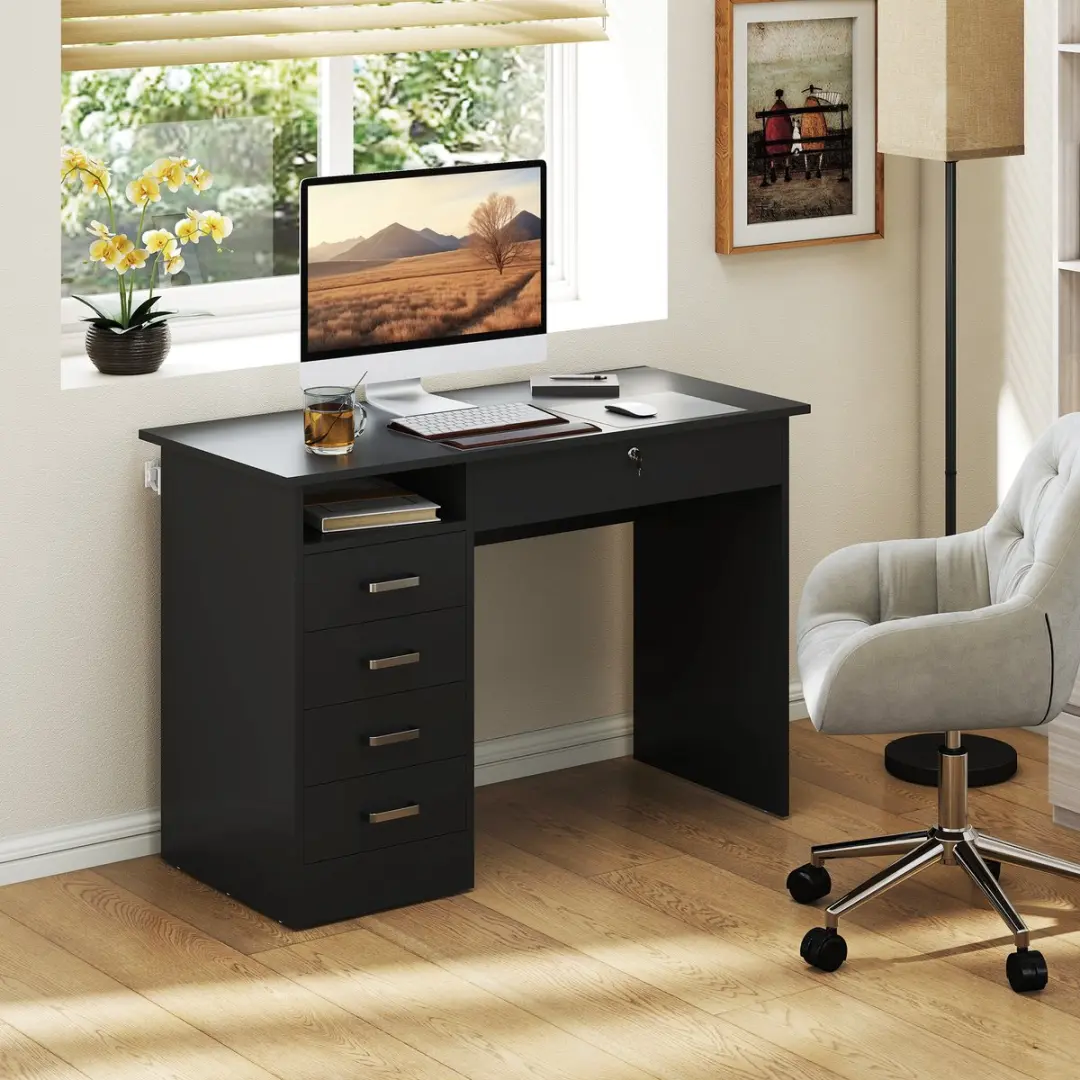 ECTEATOY Modern Bureau 110x50x76cm - 5 Lades - Zwart - afbeelding 5 van 6