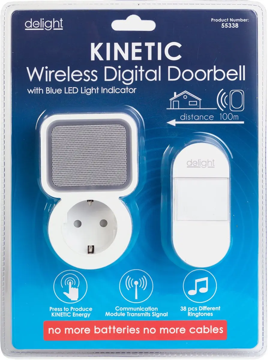 Delight Draadloze Deurbel 55338 - Kinetisch - 38 Melodieën - Wit
