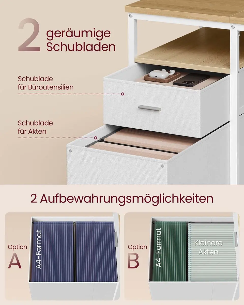 Songmics Computerbureau - 3 Planken & 2 Lades Eikenkleur/Wit