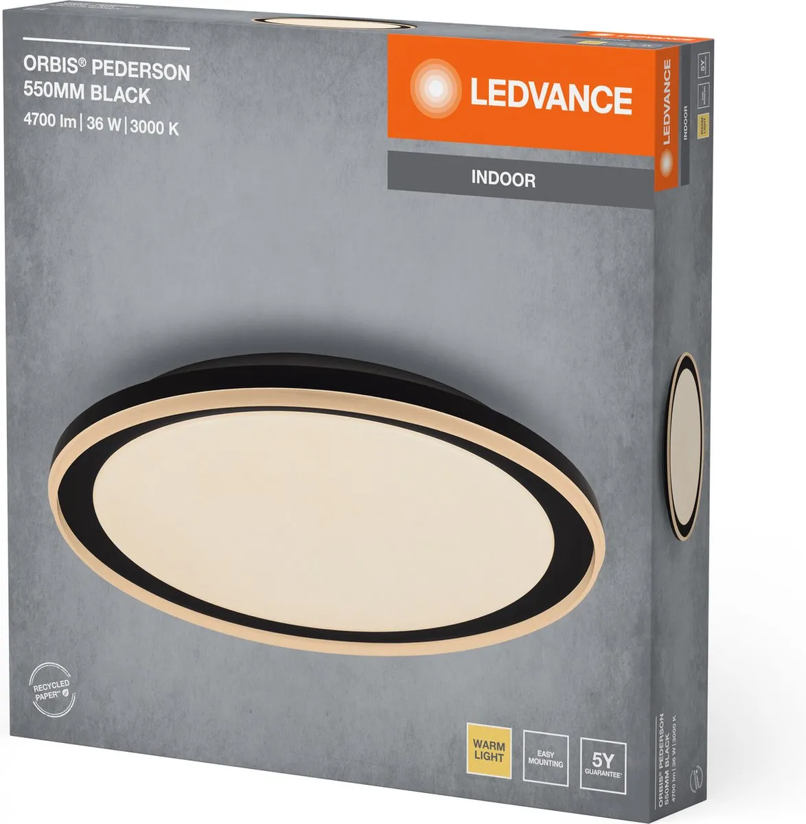 LEDVANCE ORBIS Pederson LED Plafondlamp 36W - 2500lm - 3000K - Zwart